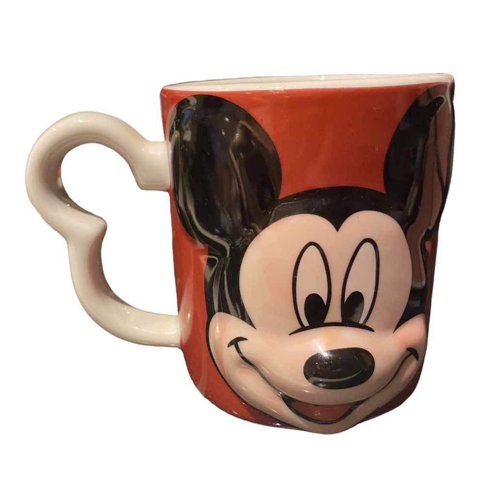 Disney 3D Red Mickey Mouse Face and Signature with Ear Handle Coffee Cup
